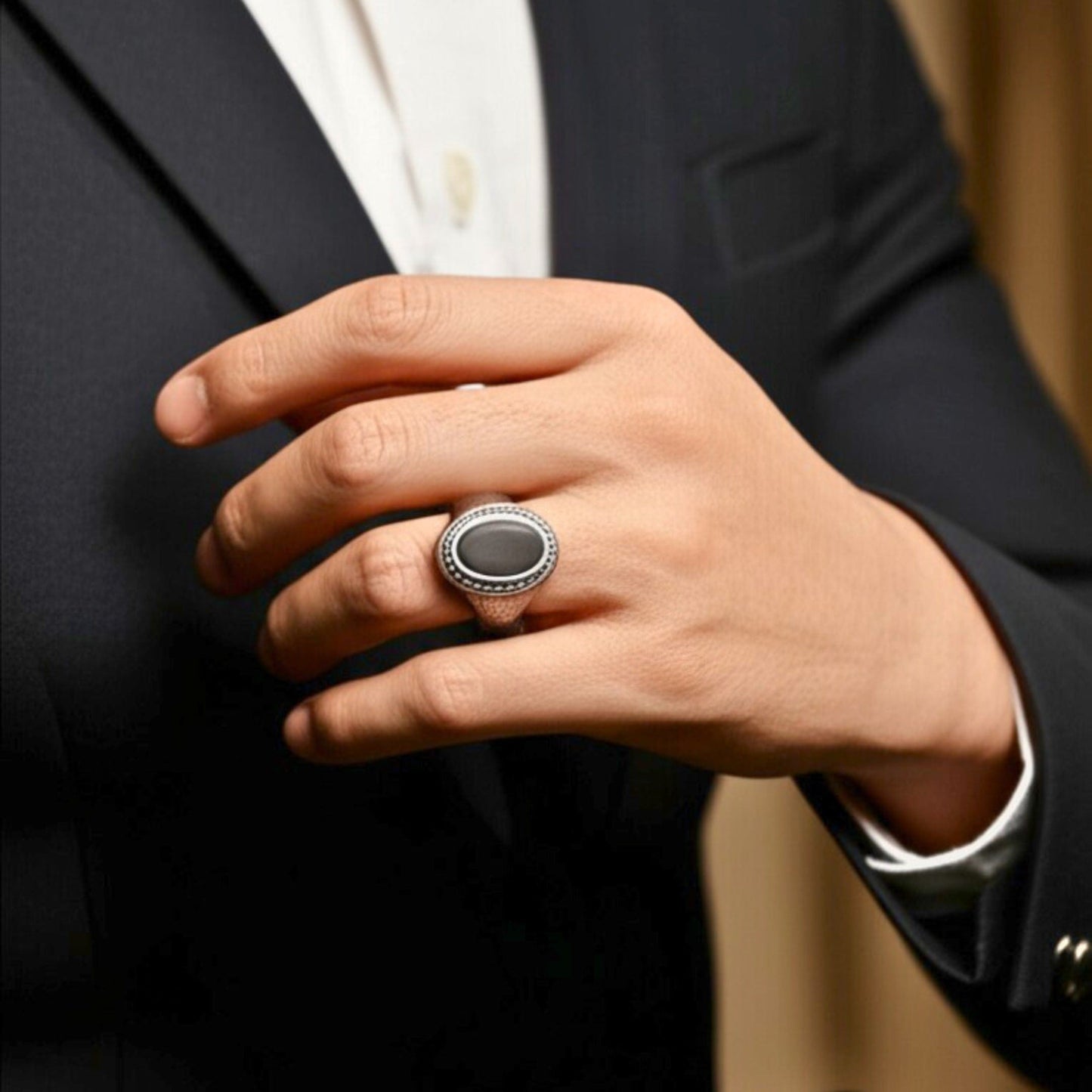 THE MEN THING Rings Royal Series - NOCTIS REGNUM RING - Pure Stainless Steel Men’s Steel-Plated Ring – Statement Luxury Jewelry (Size : 19-22-24)