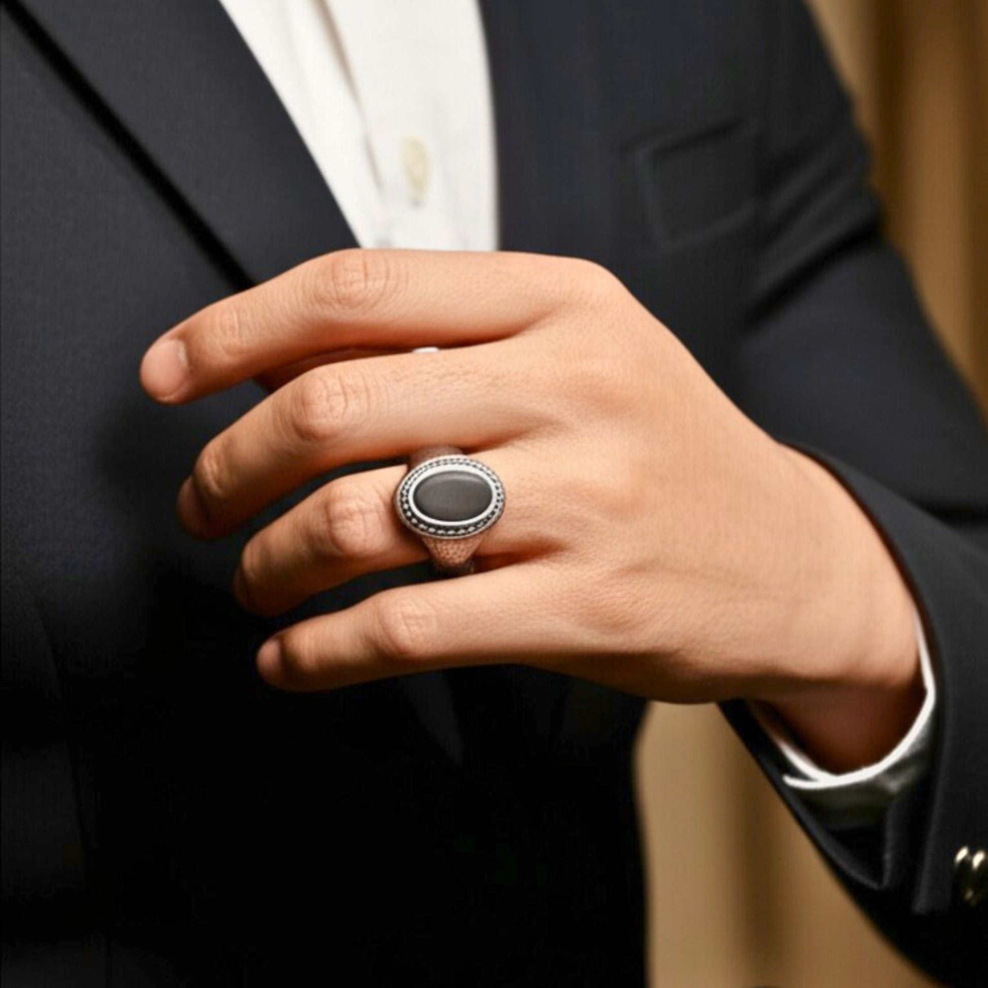 THE MEN THING Rings Royal Series - NOCTIS REGNUM RING - Pure Stainless Steel Men’s Steel-Plated Ring – Statement Luxury Jewelry (Size : 19-22-24)