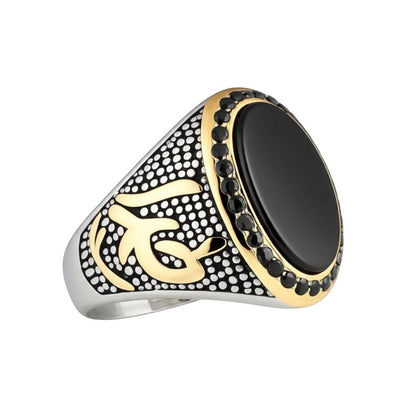 THE MEN THING Rings Royal Series - NOIR EMBLEM RING - Pure Stainless Steel Men’s Steel-Gold-Plated Ring – Statement Luxury Jewelry (Size : 21-27)
