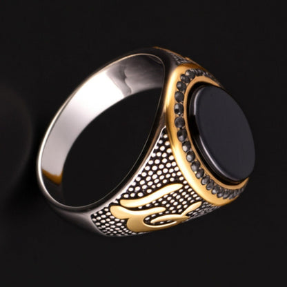 THE MEN THING Rings Royal Series - NOIR EMBLEM RING - Pure Stainless Steel Men’s Steel-Gold-Plated Ring – Statement Luxury Jewelry (Size : 21-27)