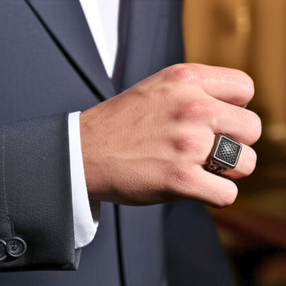 THE MEN THING Rings Royal Series - NYXGRID RING - Pure Stainless Steel Men’s Black-Steel-Plated Ring – Statement Luxury Jewelry (Size : 19-22-25)
