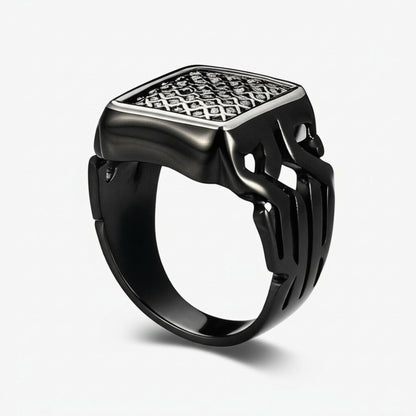 THE MEN THING Rings Royal Series - NYXGRID RING - Pure Stainless Steel Men’s Black-Steel-Plated Ring – Statement Luxury Jewelry (Size : 19-22-25)