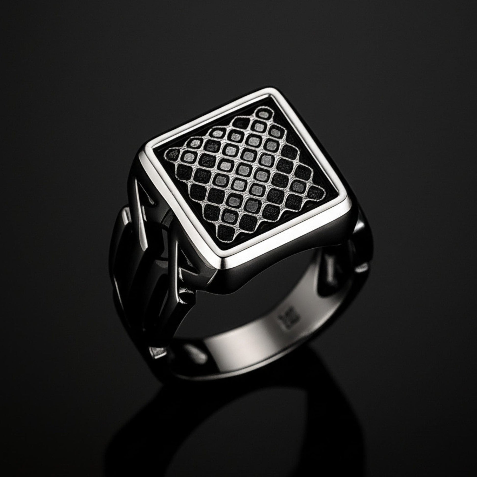 THE MEN THING Rings Royal Series - NYXGRID RING - Pure Stainless Steel Men’s Black-Steel-Plated Ring – Statement Luxury Jewelry (Size : 19-22-25)