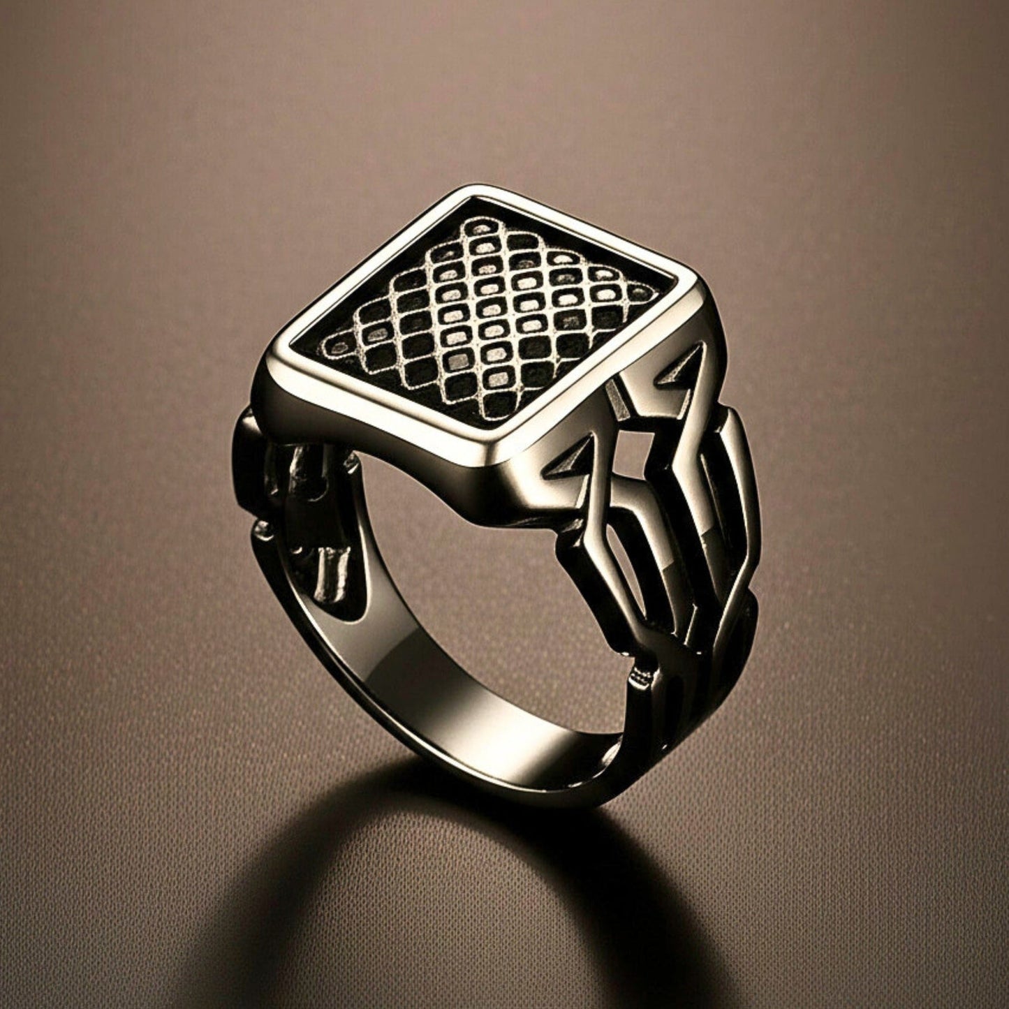 THE MEN THING Rings Royal Series - NYXGRID RING - Pure Stainless Steel Men’s Black-Steel-Plated Ring – Statement Luxury Jewelry (Size : 19-22-25)