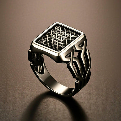 THE MEN THING Rings Royal Series - NYXGRID RING - Pure Stainless Steel Men’s Black-Steel-Plated Ring – Statement Luxury Jewelry (Size : 19-22-25)