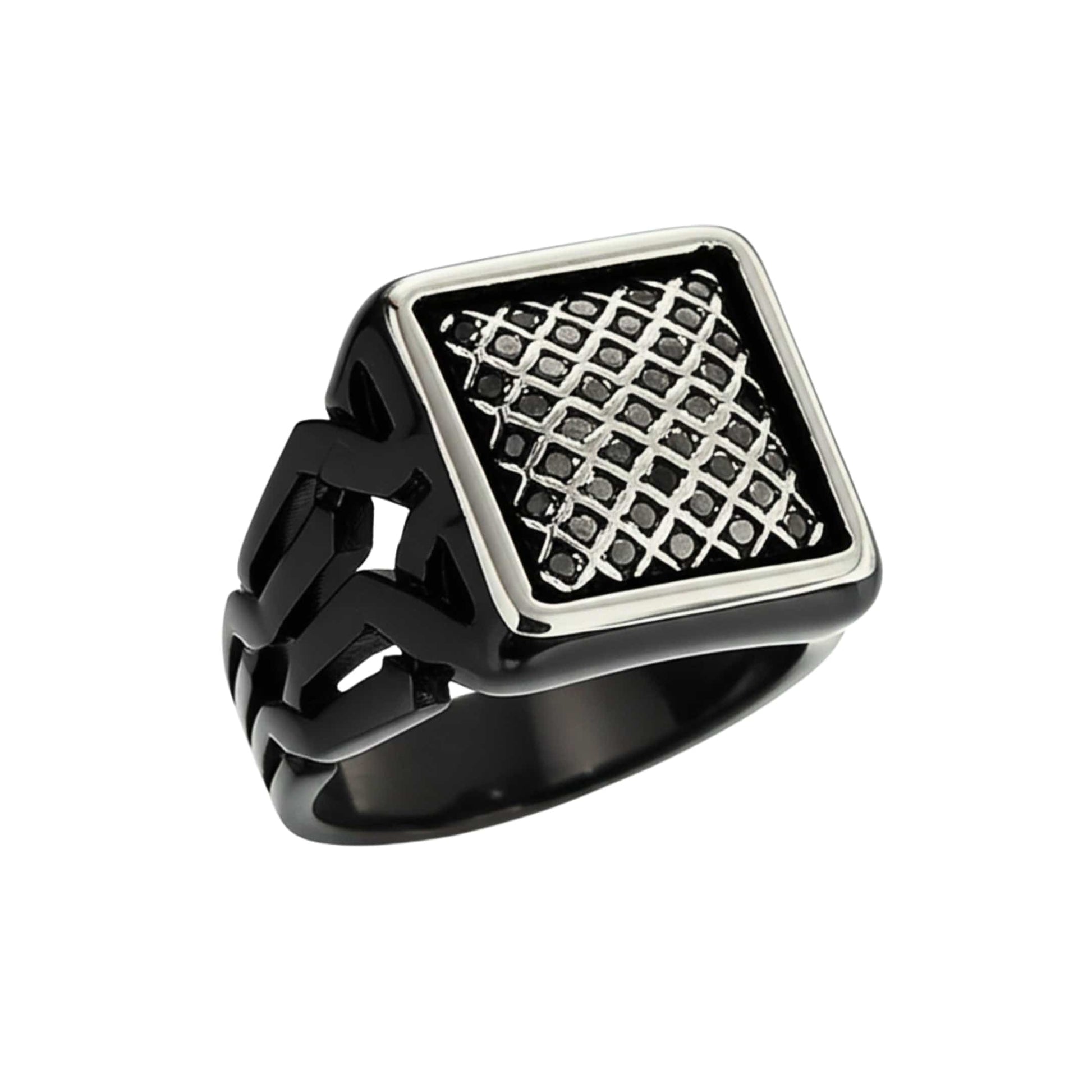 THE MEN THING Rings Royal Series - NYXGRID RING - Pure Stainless Steel Men’s Black-Steel-Plated Ring – Statement Luxury Jewelry (Size : 19-22-25)
