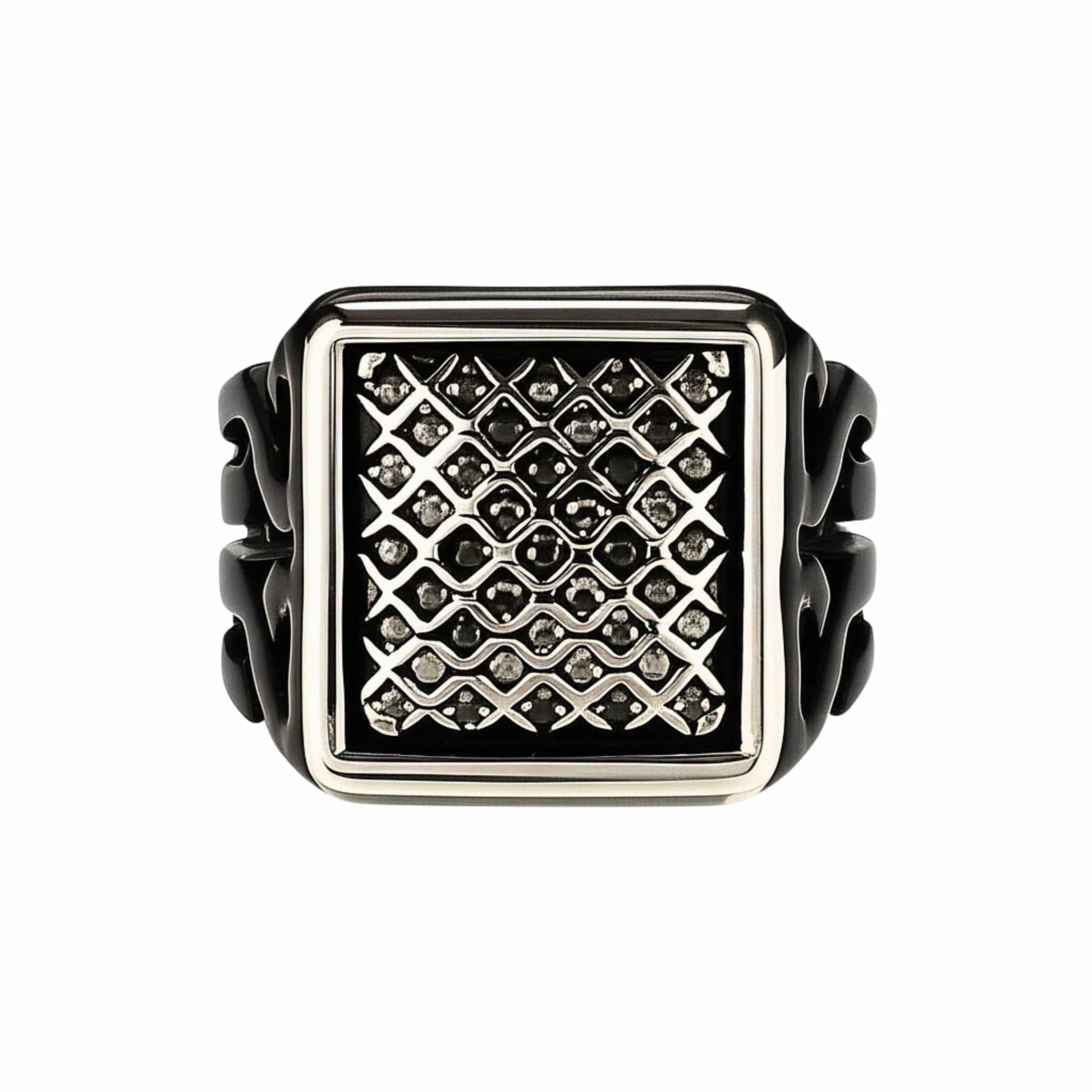 THE MEN THING Rings Royal Series - NYXGRID RING - Pure Stainless Steel Men’s Black-Steel-Plated Ring – Statement Luxury Jewelry (Size : 19-22-25)