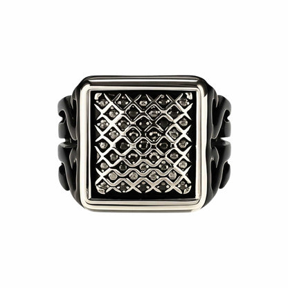 THE MEN THING Rings Royal Series - NYXGRID RING - Pure Stainless Steel Men’s Black-Steel-Plated Ring – Statement Luxury Jewelry (Size : 19-22-25)