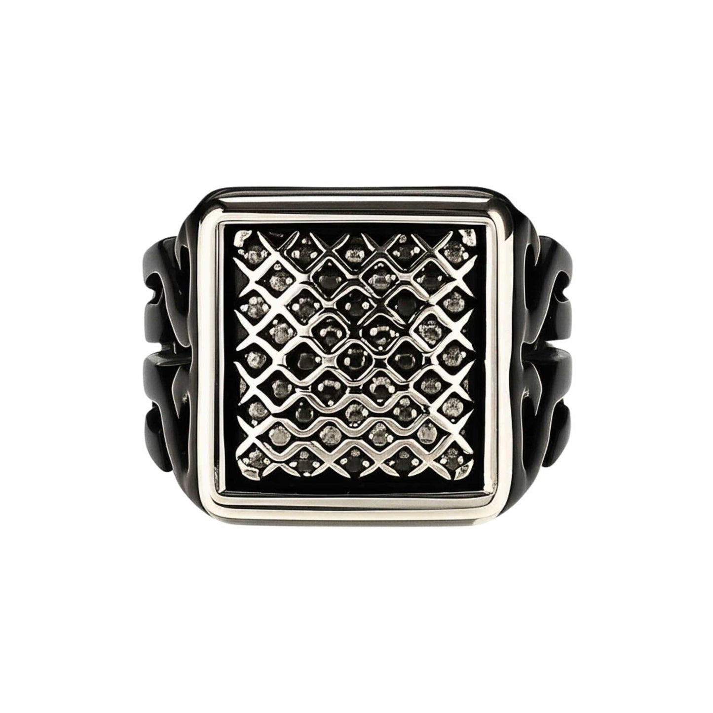 THE MEN THING Rings Royal Series - NYXGRID RING - Pure Stainless Steel Men’s Black-Steel-Plated Ring – Statement Luxury Jewelry (Size : 19-22-25)