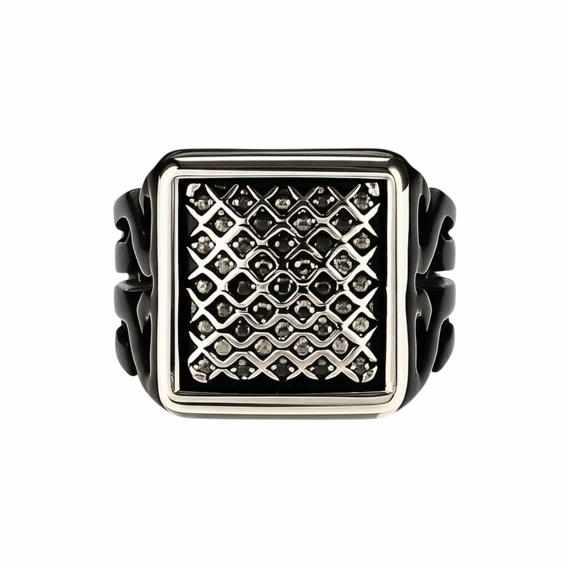 THE MEN THING Rings Royal Series - NYXGRID RING - Pure Stainless Steel Men’s Black-Steel-Plated Ring – Statement Luxury Jewelry (Size : 19-22-25)
