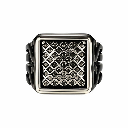 THE MEN THING Rings Royal Series - NYXGRID RING - Pure Stainless Steel Men’s Black-Steel-Plated Ring – Statement Luxury Jewelry (Size : 19-22-25)