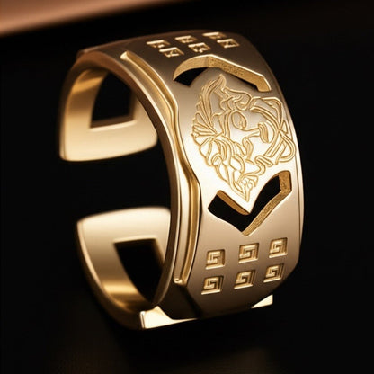 THE MEN THING Rings Royal Series - ORBIT BAND RING - Pure Stainless Steel Men’s Gold-Plated Ring – Statement Luxury Jewelry (Size : 15-18-21-23)