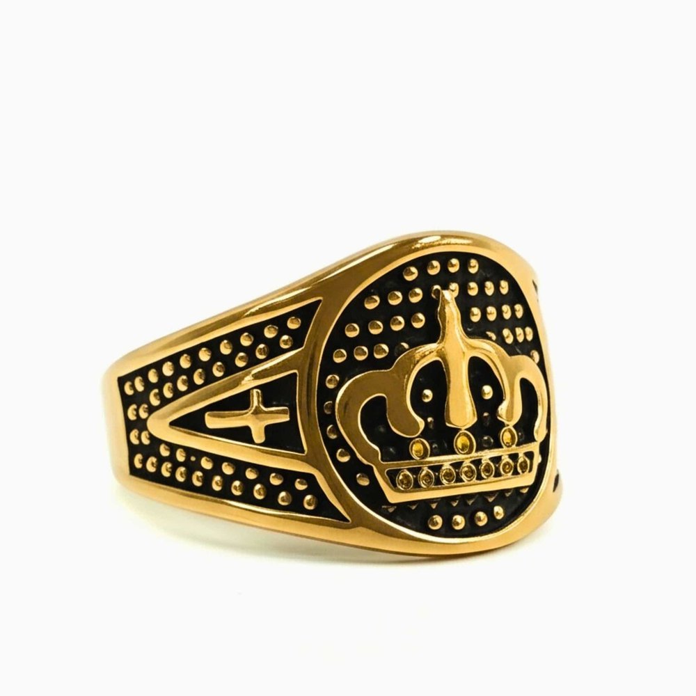 THE MEN THING Rings Royal Series - ORIZON CROWN RING - Pure Stainless Steel Men’s Rose Gold-Plated Ring – Statement Luxury Jewelry (Size : 19-22-24)