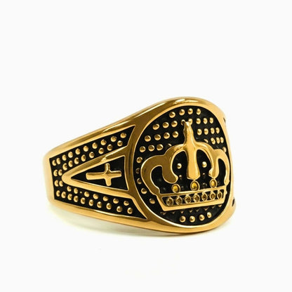 THE MEN THING Rings Royal Series - ORIZON CROWN RING - Pure Stainless Steel Men’s Rose Gold-Plated Ring – Statement Luxury Jewelry (Size : 19-22-24)