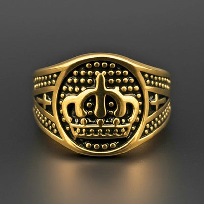 THE MEN THING Rings Royal Series - ORIZON CROWN RING - Pure Stainless Steel Men’s Rose Gold-Plated Ring – Statement Luxury Jewelry (Size : 19-22-24)