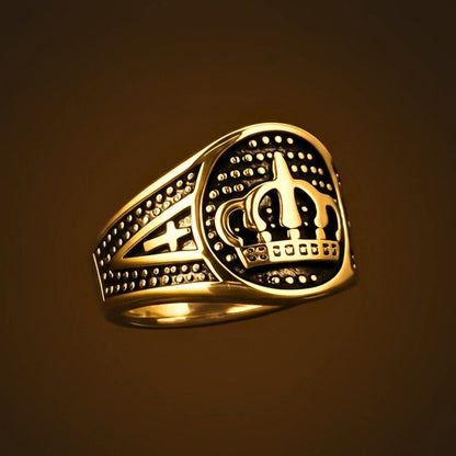 THE MEN THING Rings Royal Series - ORIZON CROWN RING - Pure Stainless Steel Men’s Rose Gold-Plated Ring – Statement Luxury Jewelry (Size : 19-22-24)