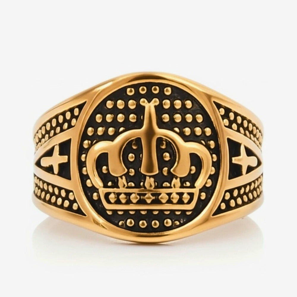 THE MEN THING Rings Royal Series - ORIZON CROWN RING - Pure Stainless Steel Men’s Rose Gold-Plated Ring – Statement Luxury Jewelry (Size : 19-22-24)