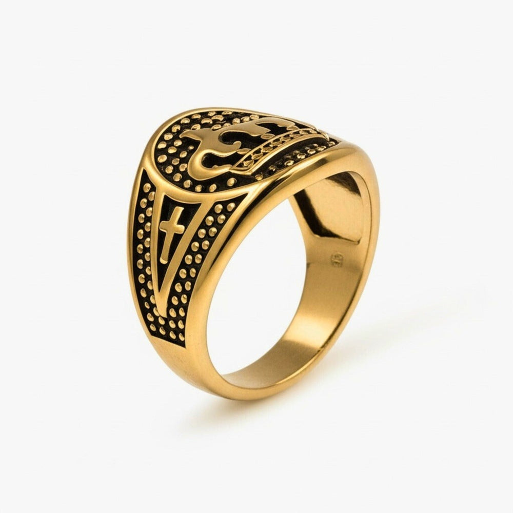 THE MEN THING Rings Royal Series - ORIZON CROWN RING - Pure Stainless Steel Men’s Rose Gold-Plated Ring – Statement Luxury Jewelry (Size : 19-22-24)