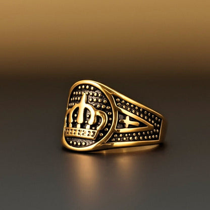 THE MEN THING Rings Royal Series - ORIZON CROWN RING - Pure Stainless Steel Men’s Rose Gold-Plated Ring – Statement Luxury Jewelry (Size : 19-22-24)
