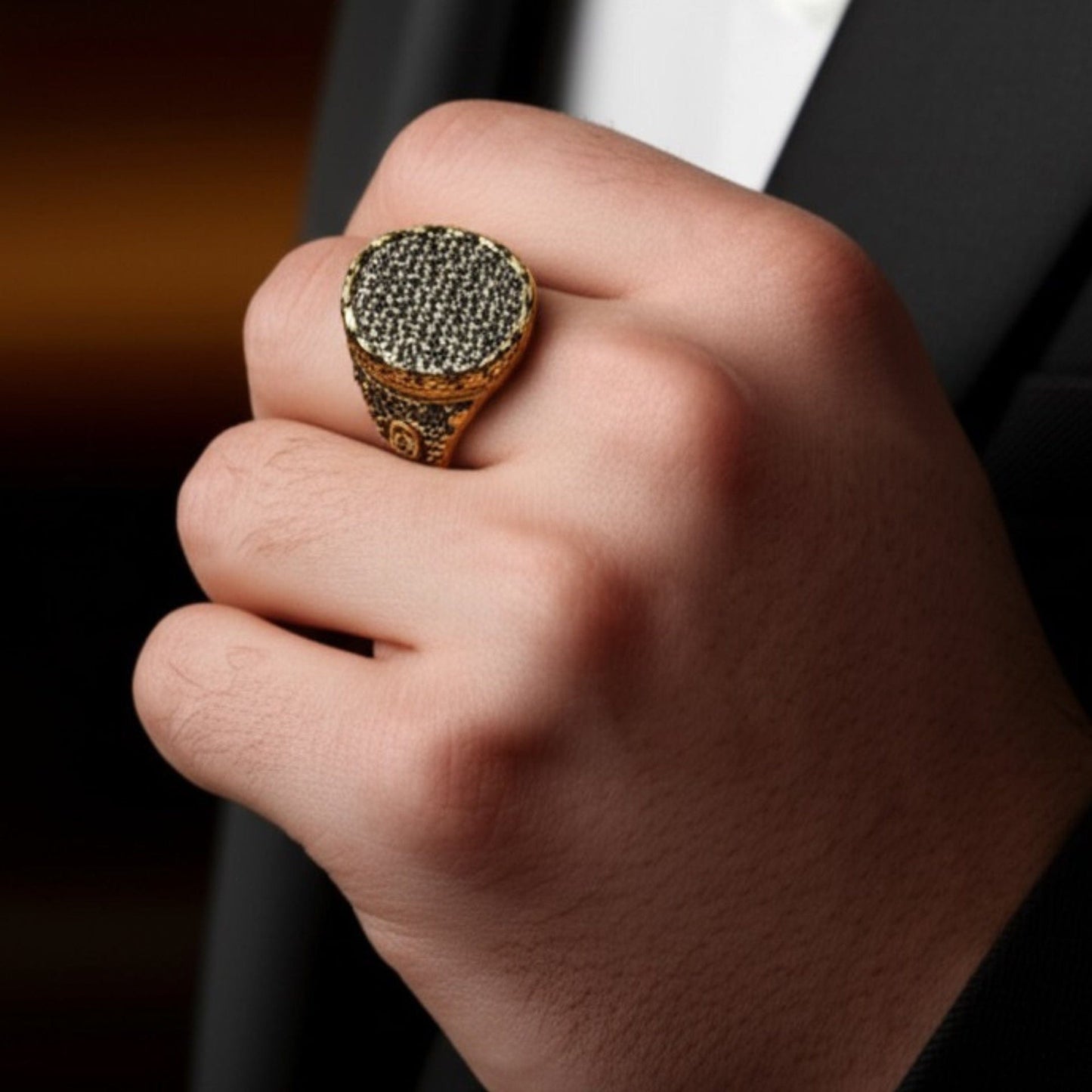 THE MEN THING Rings Royal Series - RAVEN CROWN RING - Pure Stainless Steel Men’s Gold-Plated Ring – Statement Luxury Jewelry (Size : -17-20-24-27)