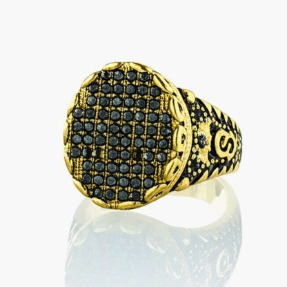 THE MEN THING Rings Royal Series - RAVEN CROWN RING - Pure Stainless Steel Men’s Gold-Plated Ring – Statement Luxury Jewelry (Size : -17-20-24-27)