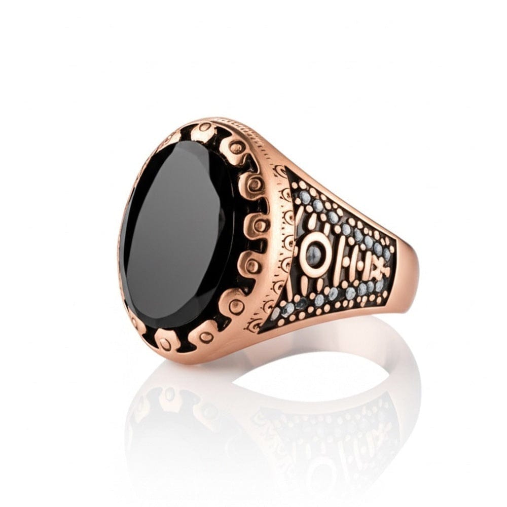 THE MEN THING Rings Royal Series - RAVIK RING - Pure Stainless Steel Men’s Rose Gold-Plated Black Stone Ring – Statement Luxury Jewelry (Size : 19-22-24)