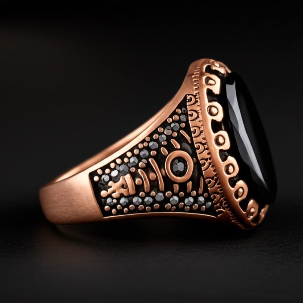 THE MEN THING Rings Royal Series - RAVIK RING - Pure Stainless Steel Men’s Rose Gold-Plated Black Stone Ring – Statement Luxury Jewelry (Size : 19-22-24)