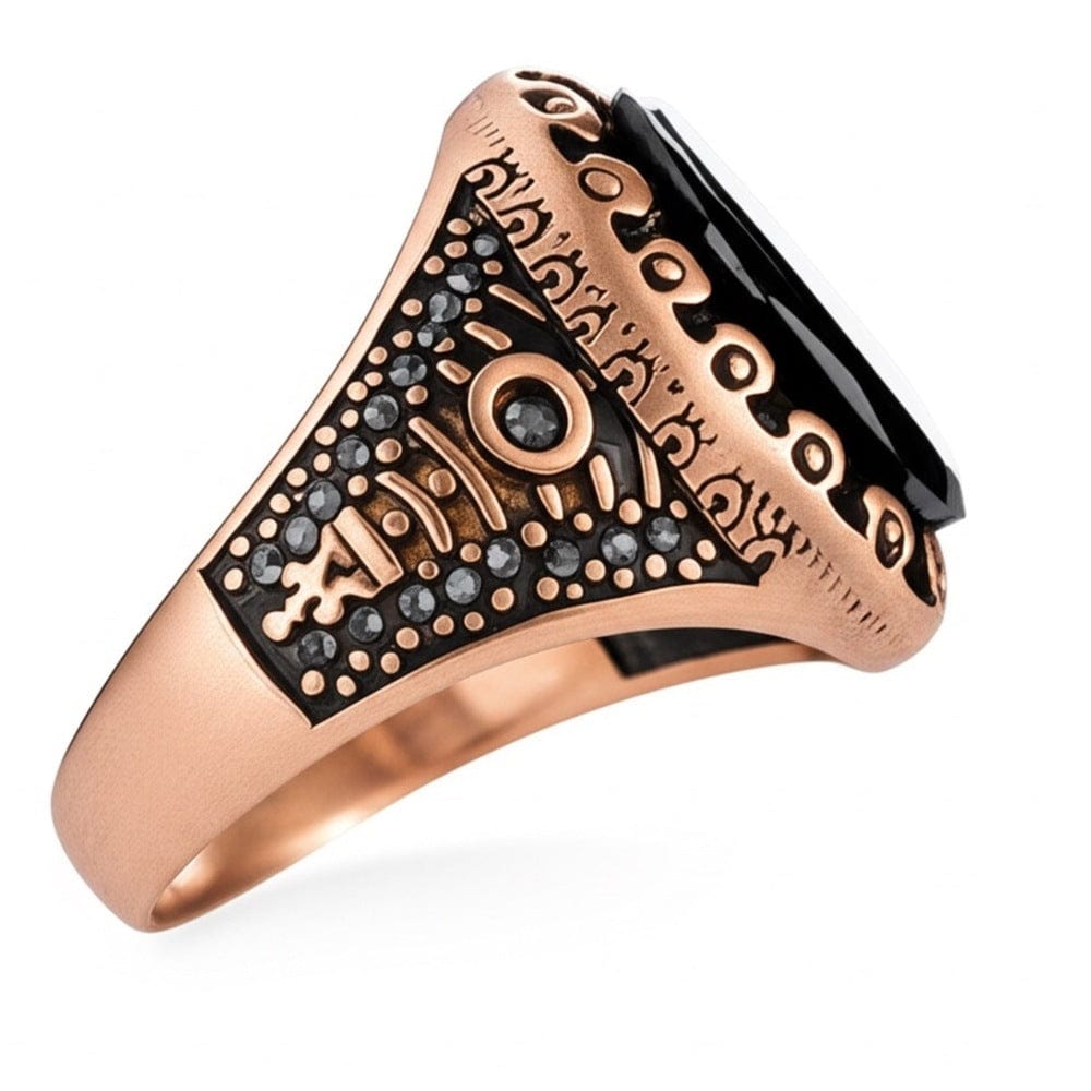 THE MEN THING Rings Royal Series - RAVIK RING - Pure Stainless Steel Men’s Rose Gold-Plated Black Stone Ring – Statement Luxury Jewelry (Size : 19-22-24)