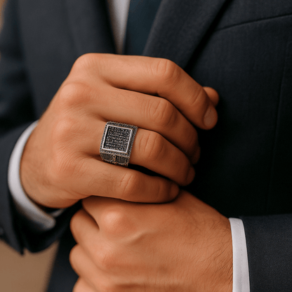 THE MEN THING Rings Royal Series - REGAL GUARDIAN RING - Pure Stainless Steel Men’s Silver-Plated Ring – Statement Luxury Jewelry (Size : 16-17-21-23-24-26)