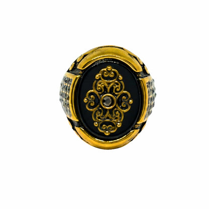 THE MEN THING Rings Royal Series - REGALIA MATRIX RING - Pure Stainless Steel Men’s Gold-Plated Ring – Statement Luxury Jewelry (Size : 16-17-20-21-26-27)