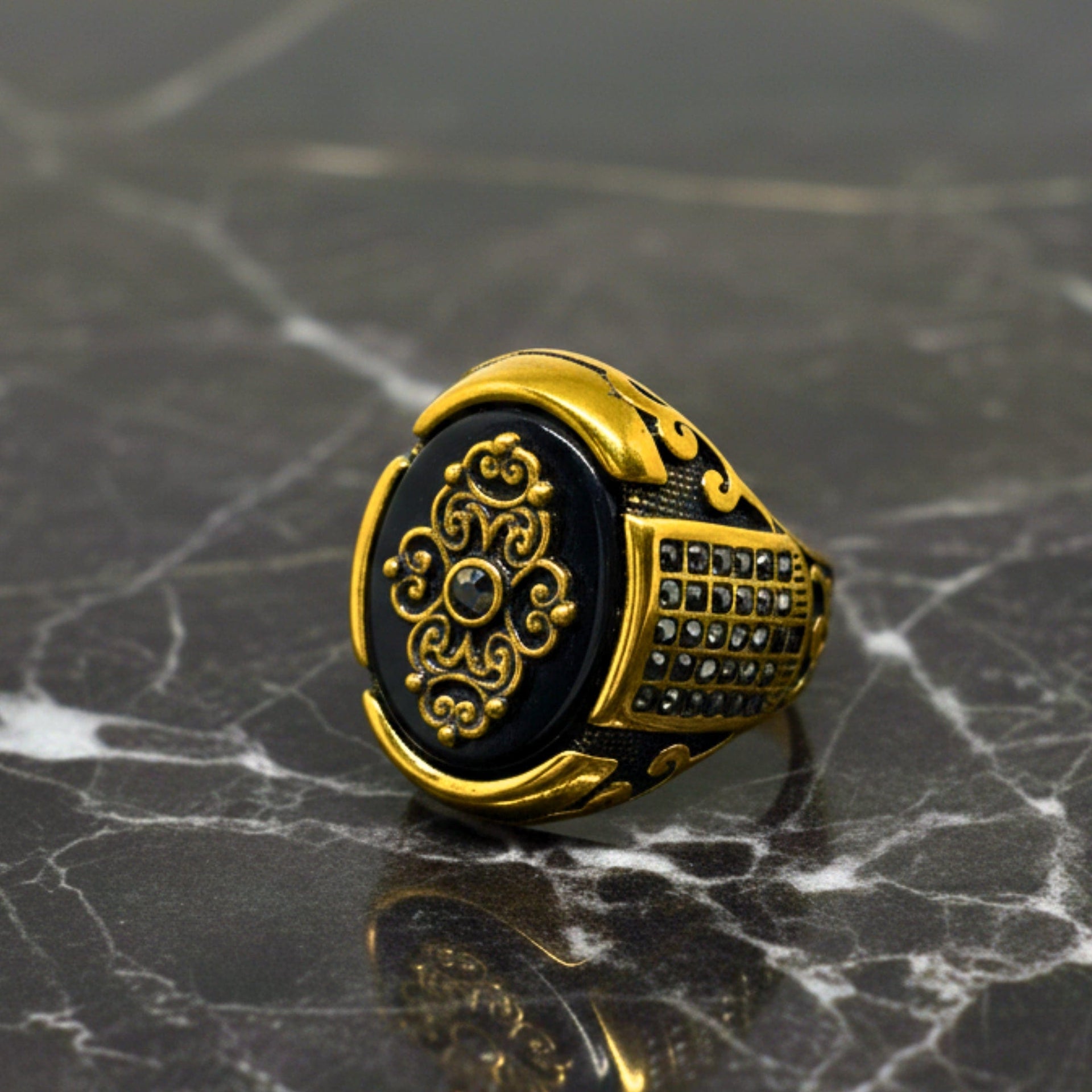 THE MEN THING Rings Royal Series - REGALIA MATRIX RING - Pure Stainless Steel Men’s Gold-Plated Ring – Statement Luxury Jewelry (Size : 16-17-20-21-26-27)