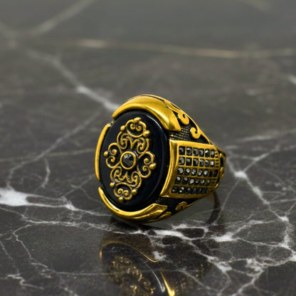 THE MEN THING Rings Royal Series - REGALIA MATRIX RING - Pure Stainless Steel Men’s Gold-Plated Ring – Statement Luxury Jewelry (Size : 16-17-20-21-26-27)