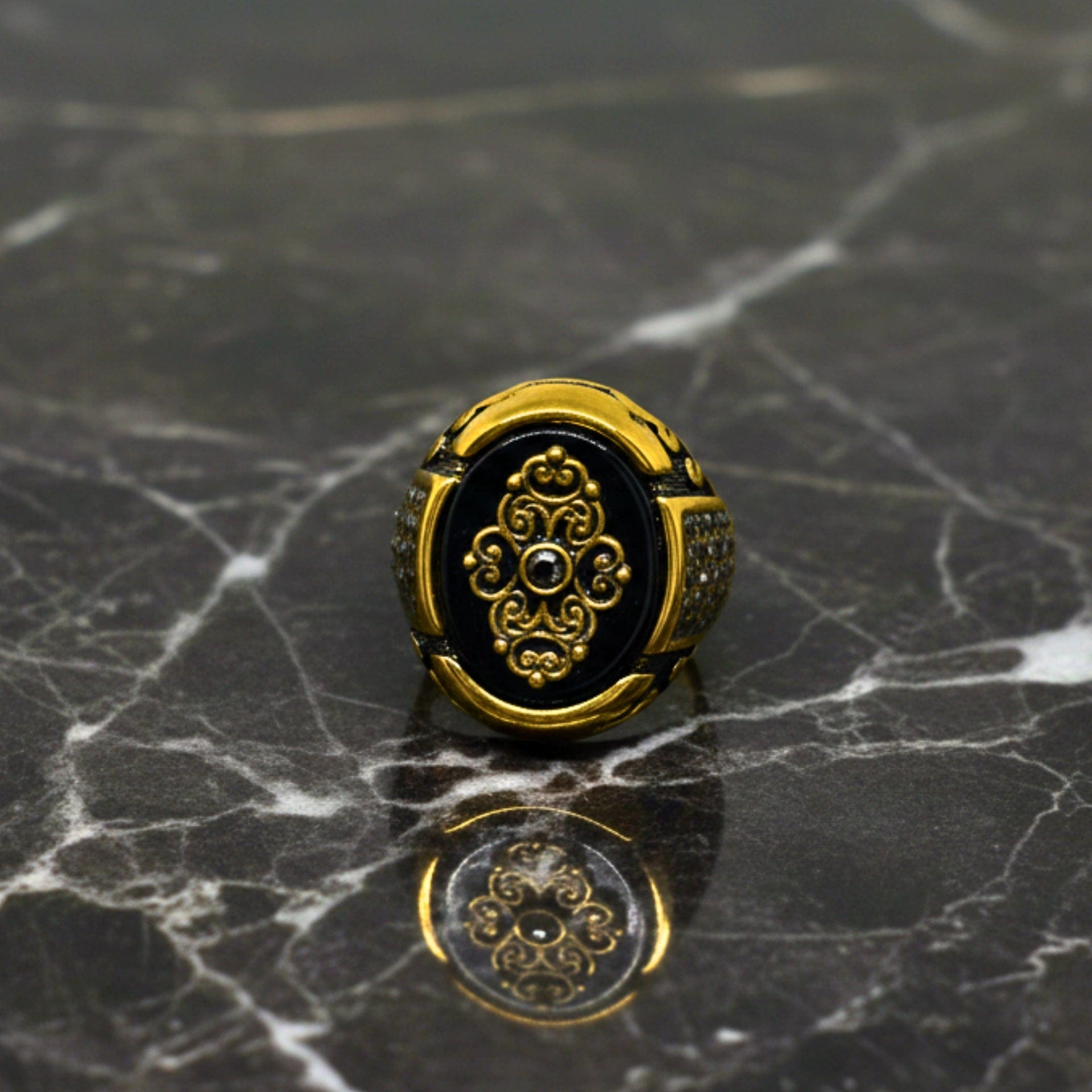 THE MEN THING Rings Royal Series - REGALIA MATRIX RING - Pure Stainless Steel Men’s Gold-Plated Ring – Statement Luxury Jewelry (Size : 16-17-20-21-26-27)