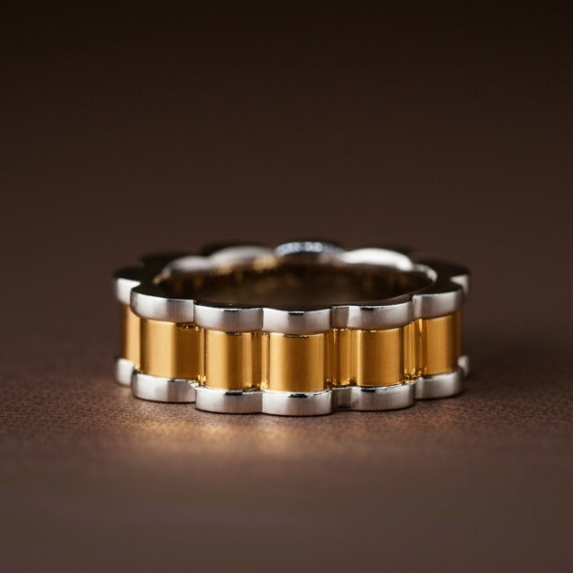THE MEN THING Rings Royal Series - RIPPLE BAND RING - Pure Stainless Steel Men’s Steel-Gold-Plated Ring – Statement Luxury Jewelry (Size : 16-19-22-24-27)
