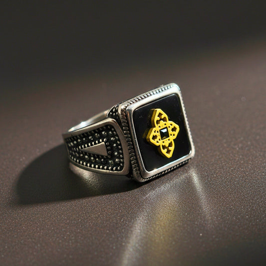 THE MEN THING Rings Royal Series - ROYAL AEGIS RING - Pure Stainless Steel Men’s Steel-Gold-Plated Ring – Statement Luxury Jewelry (Size : 16-17-21-22-23-24-26-27)