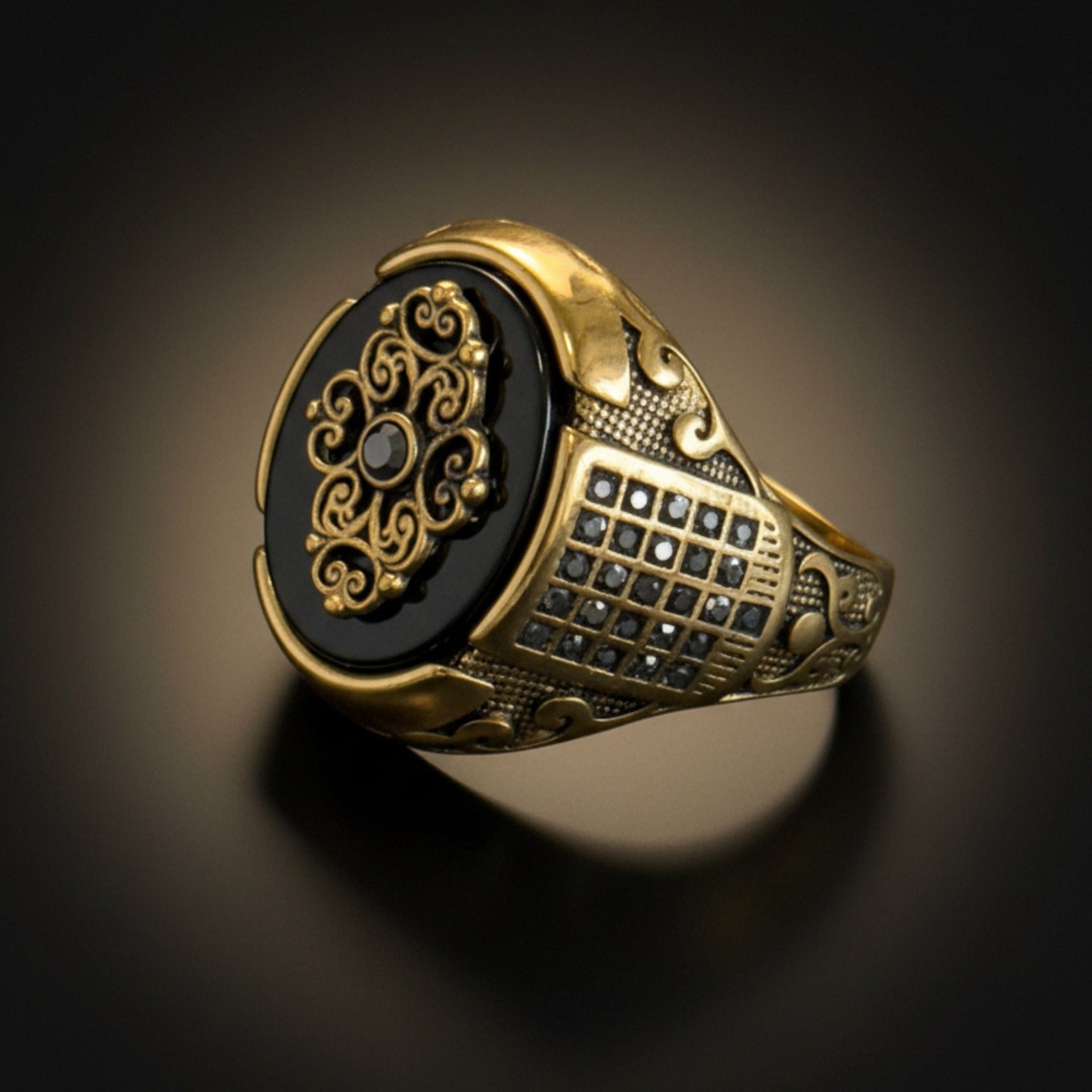 THE MEN THING Rings Royal Series - Royal Enigma RING - Pure Stainless Steel Men’s Gold-Plated Ring – Statement Luxury Jewelry (Size : 16-17-19-21-23-27)