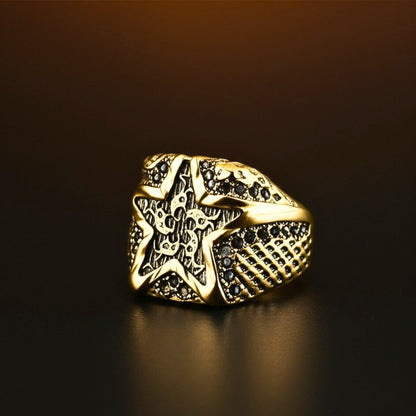 THE MEN THING Rings Royal Series - RUNIC ECLIPSE RING - Pure Stainless Steel Men’s Gold-Plated Ring – Statement Luxury Jewelry (Size : 19-22-24)