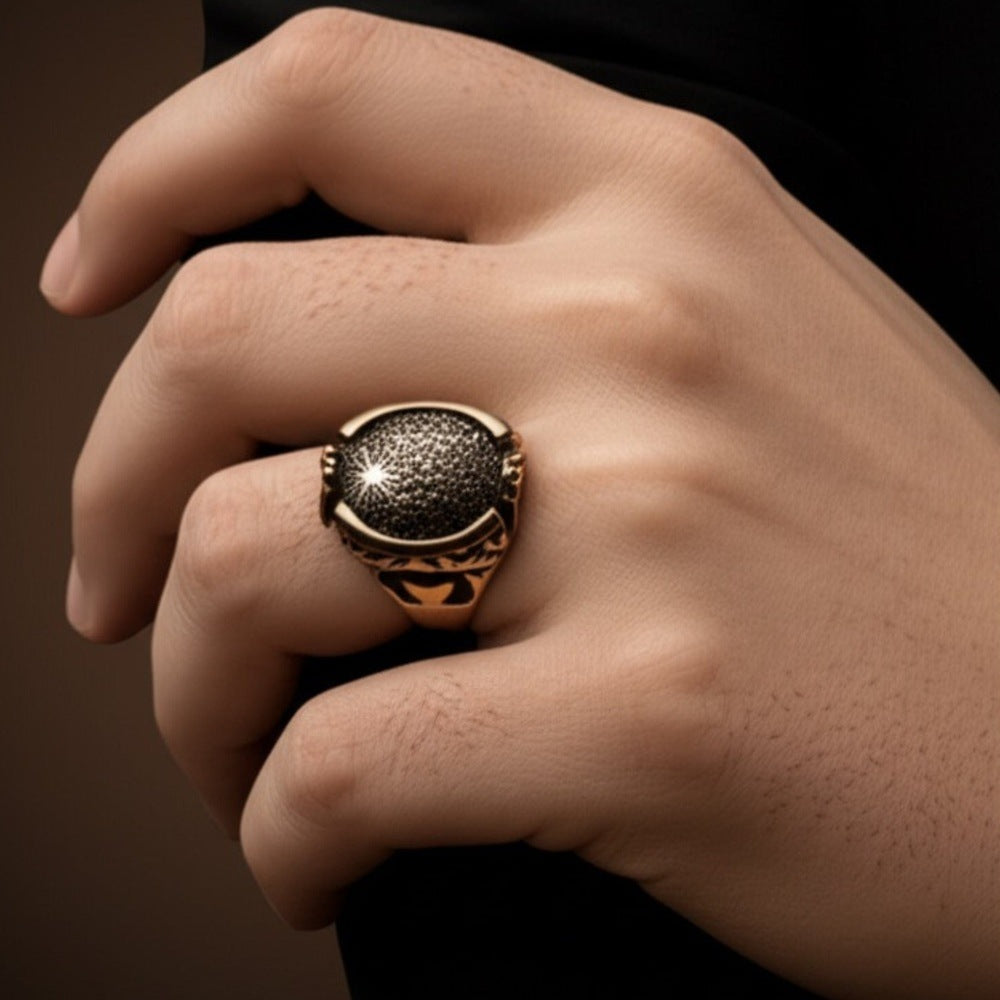 THE MEN THING Rings Royal Series - SHADOW BLOOM RING - Pure Stainless Steel Men’s Rose Gold-Plated Ring – Statement Luxury Jewelry (Size : 19-21-24)