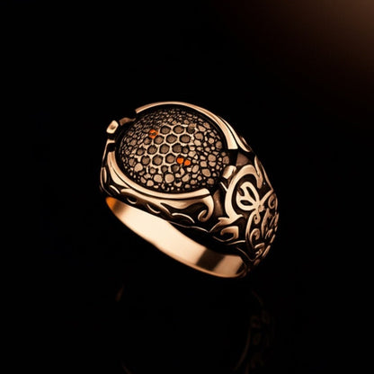 THE MEN THING Rings Royal Series - SHADOW BLOOM RING - Pure Stainless Steel Men’s Rose Gold-Plated Ring – Statement Luxury Jewelry (Size : 19-21-24)