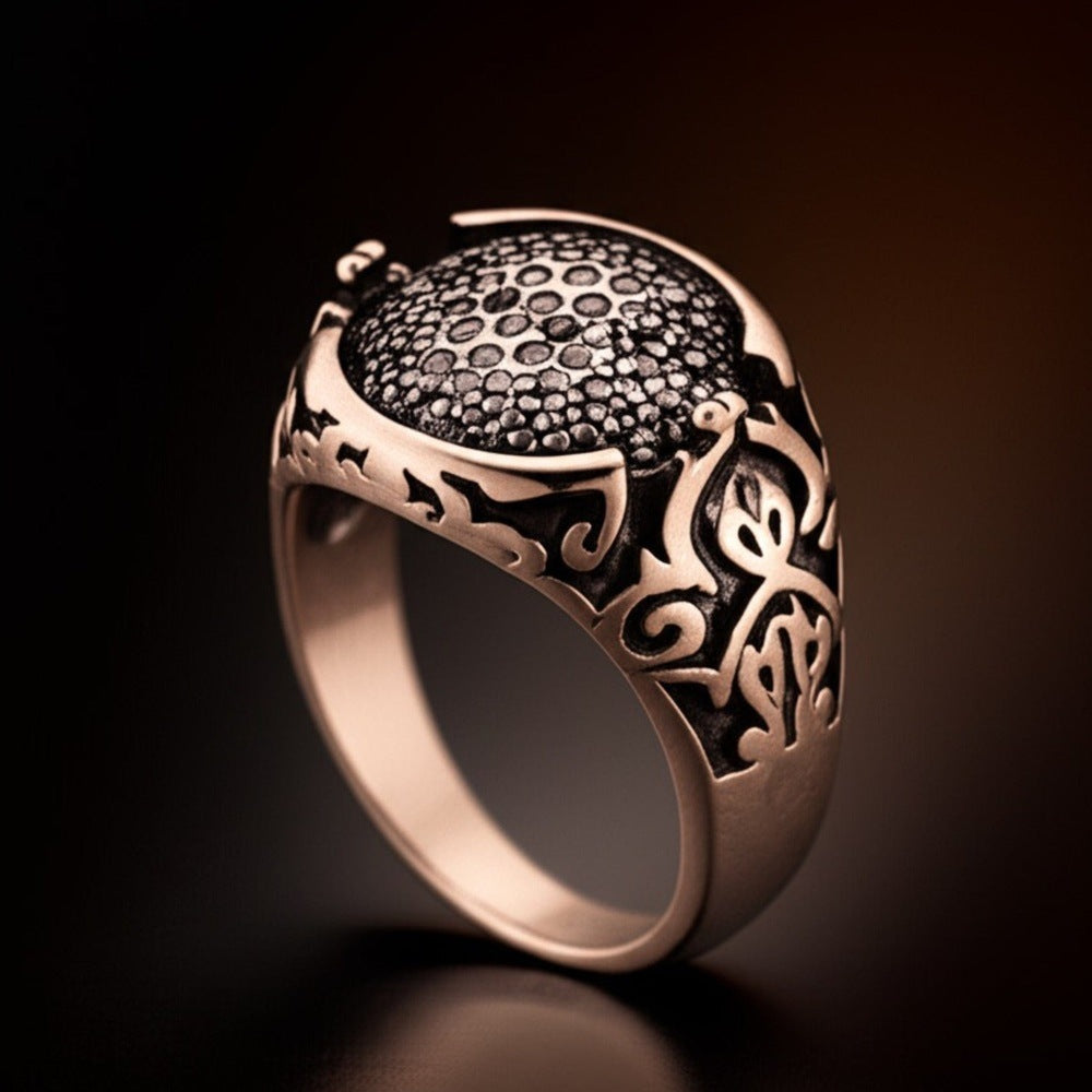 THE MEN THING Rings Royal Series - SHADOW BLOOM RING - Pure Stainless Steel Men’s Rose Gold-Plated Ring – Statement Luxury Jewelry (Size : 19-21-24)