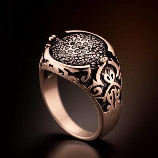 THE MEN THING Rings Royal Series - SHADOW BLOOM RING - Pure Stainless Steel Men’s Rose Gold-Plated Ring – Statement Luxury Jewelry (Size : 19-21-24)