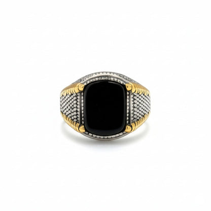 THE MEN THING Rings Royal Series - SHADOW SOVEREIGN RING - Pure Stainless Steel Men’s Steel-Gold-Plated Ring – Statement Luxury Jewelry (Size : 16-20-22-27)