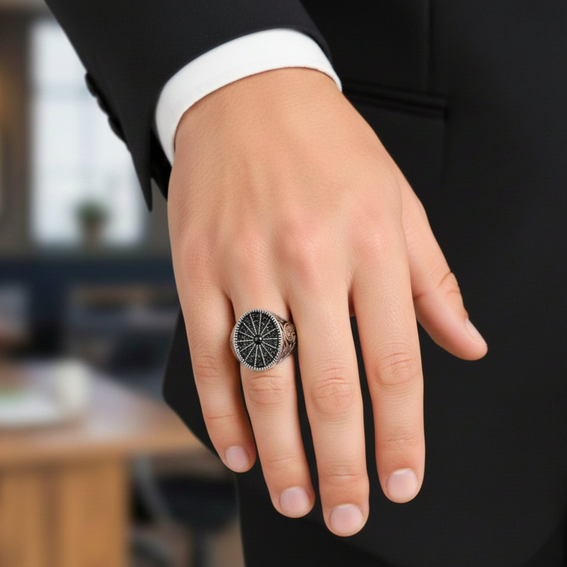 THE MEN THING Rings Royal Series - SHADOW SUN RING - Pure Stainless Steel Men’s Steel-Plated Ring – Statement Luxury Jewelry (Size : 15-16-17-18-21-22-26-27)