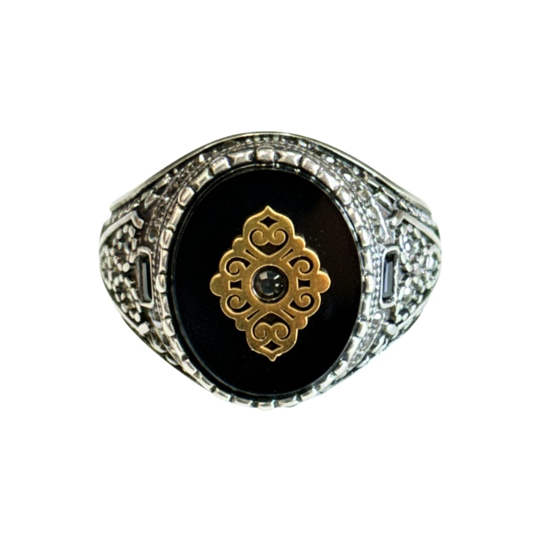 THE MEN THING Rings Royal Series - SILVER ELITE CREST RING - Pure Stainless Steel Men’s Steel-Gold-Plated Ring – Statement Luxury Jewelry (Size : 17-19-20-22-27)
