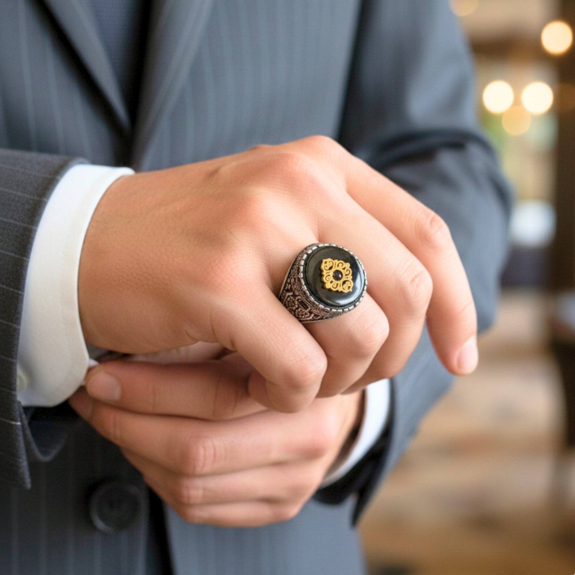 THE MEN THING Rings Royal Series - SILVER ELITE CREST RING - Pure Stainless Steel Men’s Steel-Gold-Plated Ring – Statement Luxury Jewelry (Size : 17-19-20-22-27)