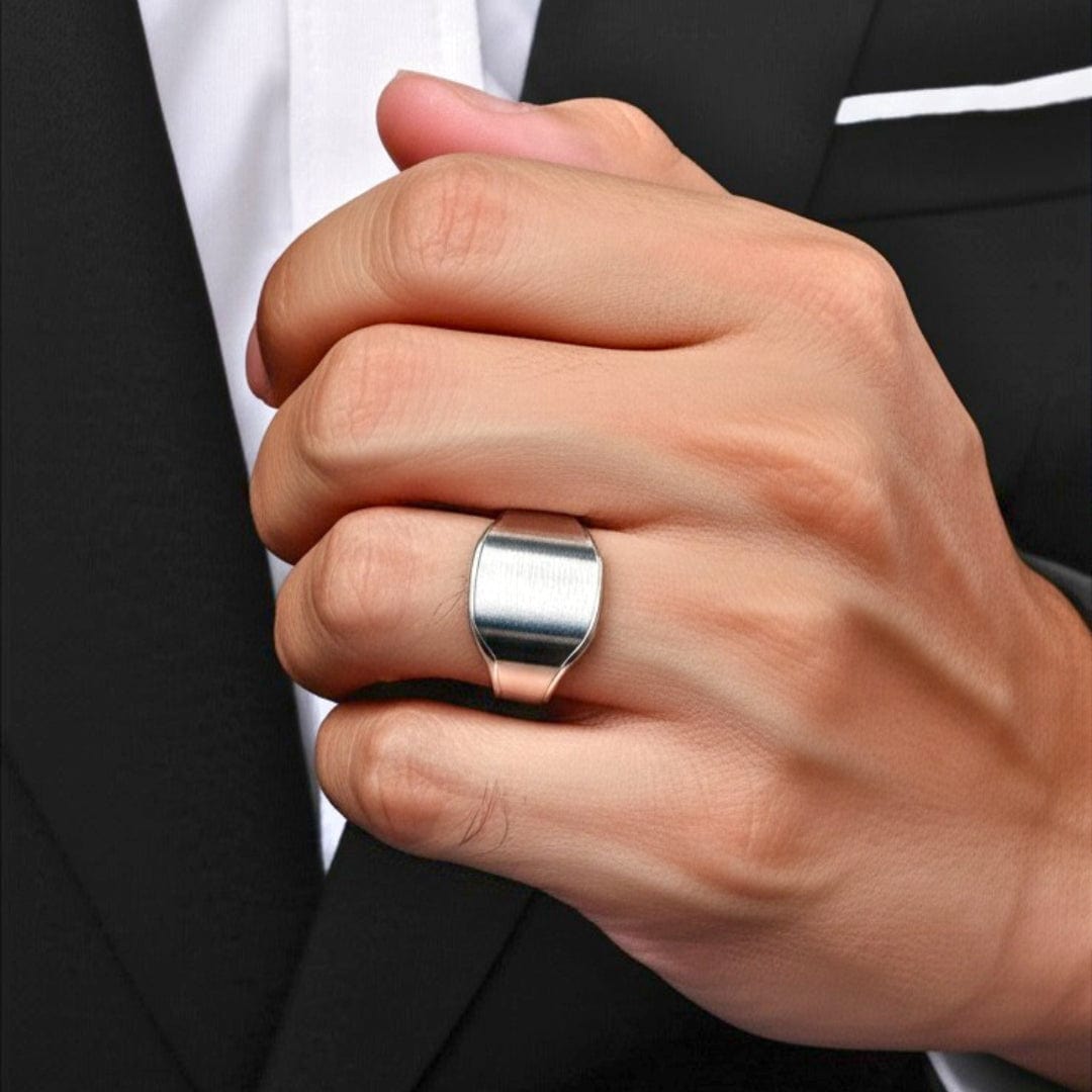 THE MEN THING Rings Royal Series - SILVERHUSH RING - Pure Stainless Steel Men’s Silver-Plated Ring – Statement Luxury Jewelry (Size : 16-19-22-24)
