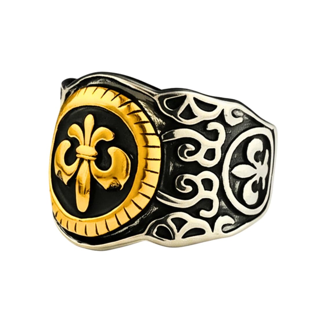 THE MEN THING Rings Royal Series - SOVEREIGN FLEUR RING - Pure Stainless Steel Men’s Steel-Gold-Plated Ring – Statement Luxury Jewelry (Size : -19-21-24)