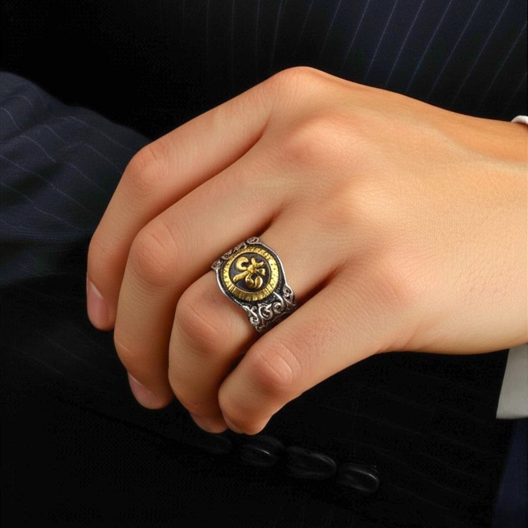 THE MEN THING Rings Royal Series - SOVEREIGN FLEUR RING - Pure Stainless Steel Men’s Steel-Gold-Plated Ring – Statement Luxury Jewelry (Size : -19-21-24)