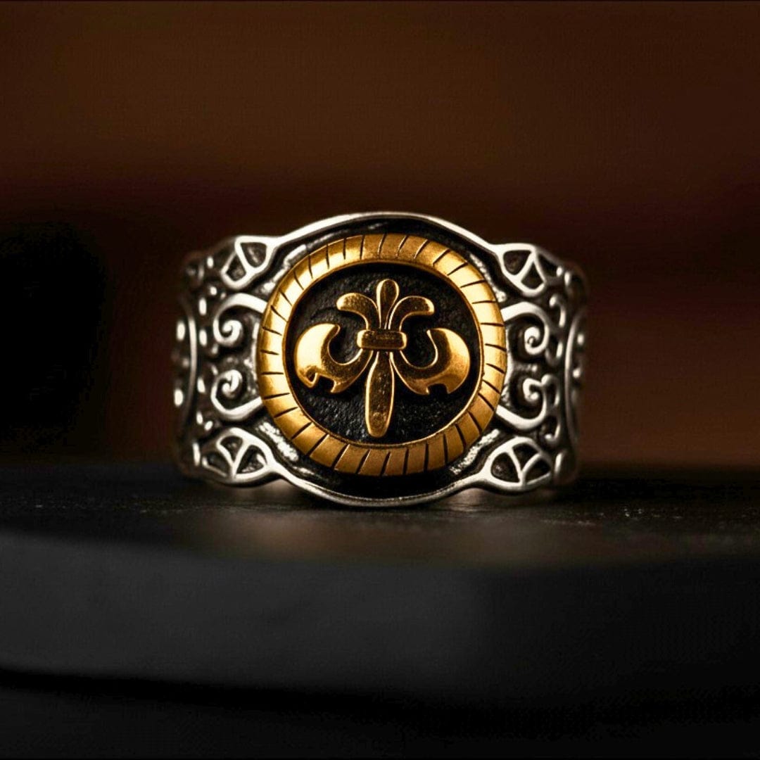 THE MEN THING Rings Royal Series - SOVEREIGN FLEUR RING - Pure Stainless Steel Men’s Steel-Gold-Plated Ring – Statement Luxury Jewelry (Size : -19-21-24)