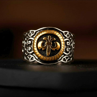 THE MEN THING Rings Royal Series - SOVEREIGN FLEUR RING - Pure Stainless Steel Men’s Steel-Gold-Plated Ring – Statement Luxury Jewelry (Size : -19-21-24)